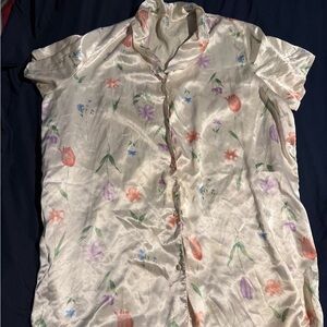 Satin Floral Button-Up Shirt